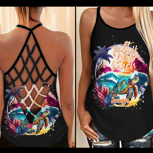 Salty Lil' Beach - Personalisiertes Tanktop mit Schildkrötenkreuz