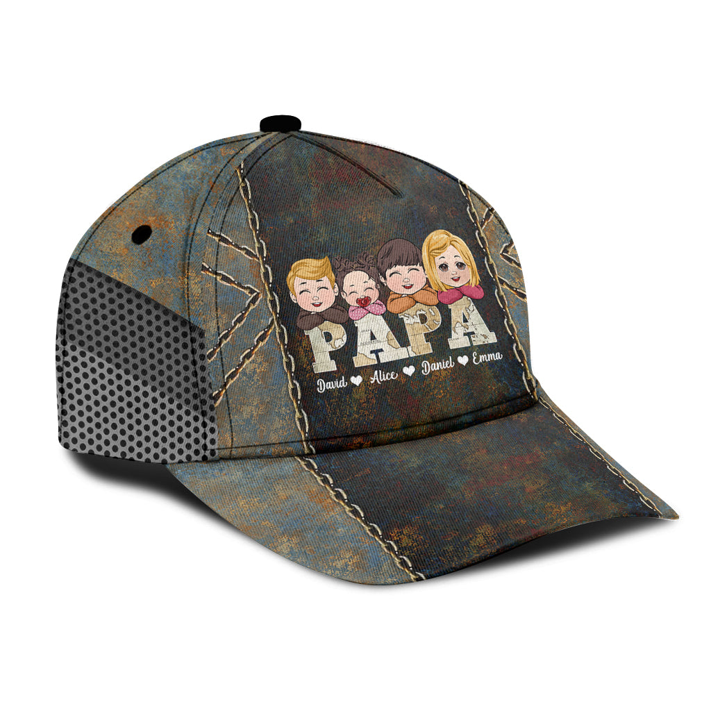 Papa Vintage-Karte mit Kindern - Personalisierte Opa-Klassik-Kappe
