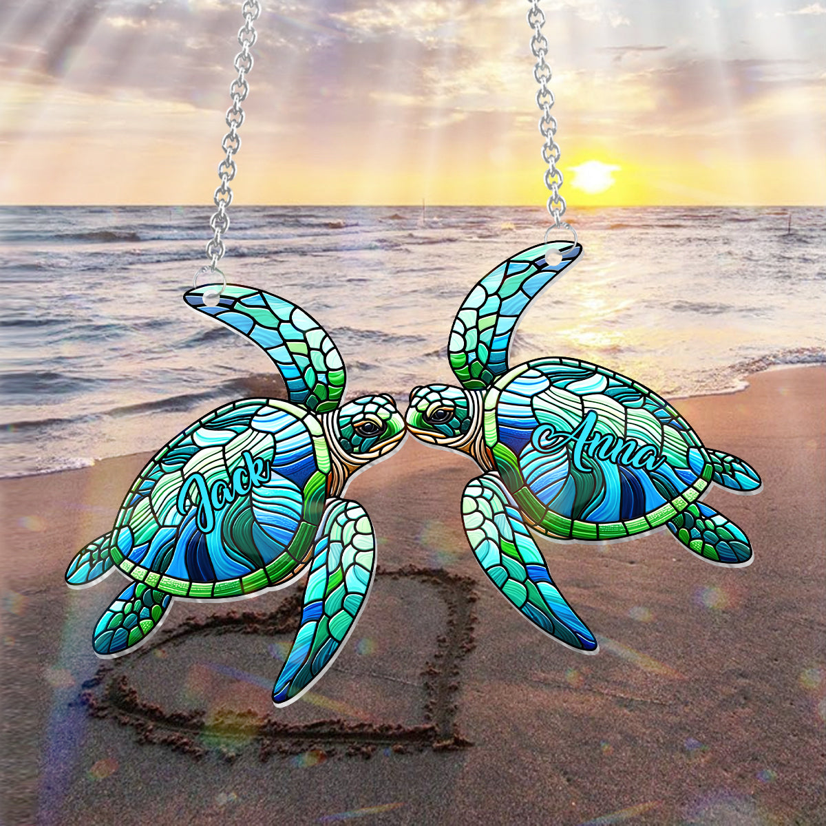 Turtle Couple - Personalized Turtle Window Hanging Suncatcher Ornament