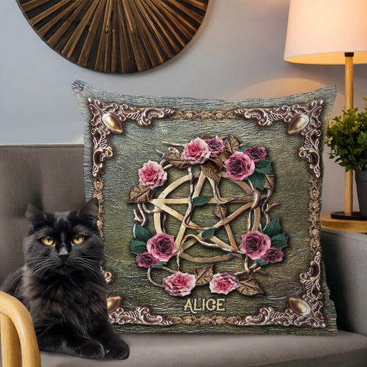 Mystical Witch Ancient Roses - Personalized Witch Throw Pillow
