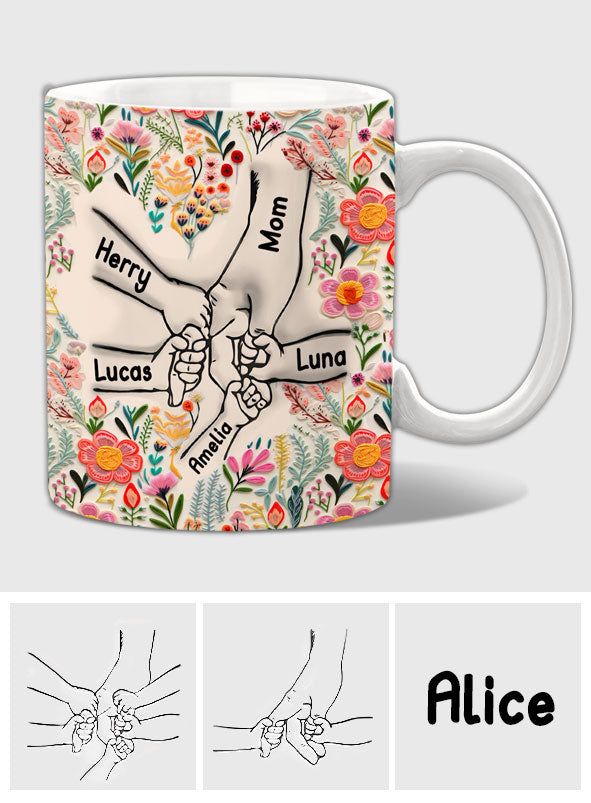 Hand in Hand Floral Style - Personalisierte Muttertasse