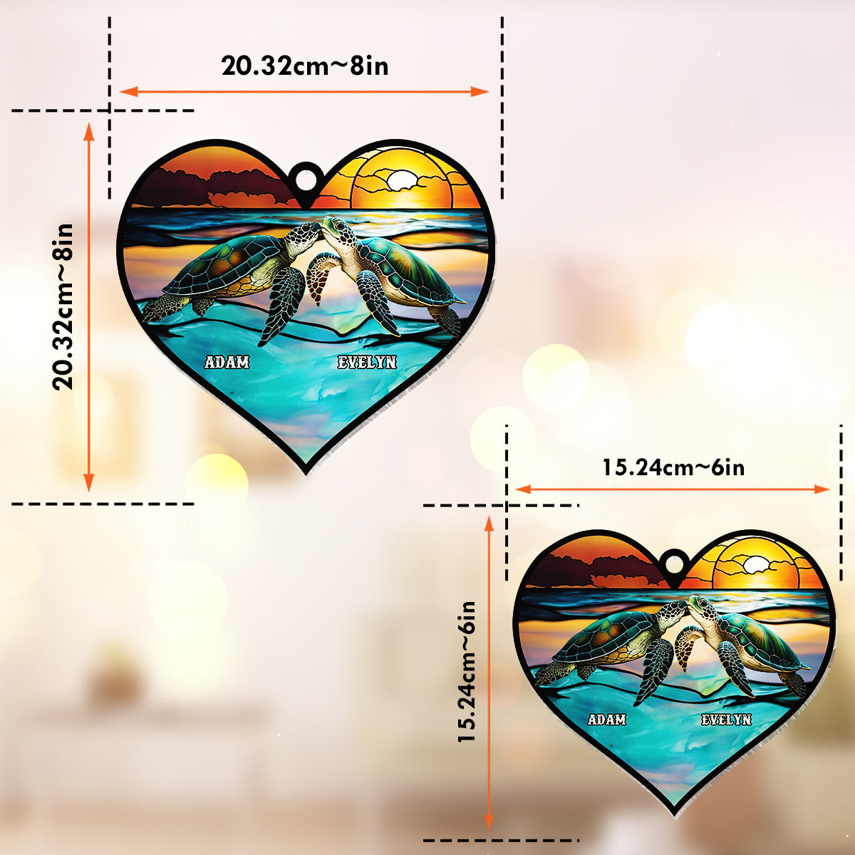 Ich liebe dich bis zum Strand und zurück – Personalisierter Schildkröten-Fensterhänger 