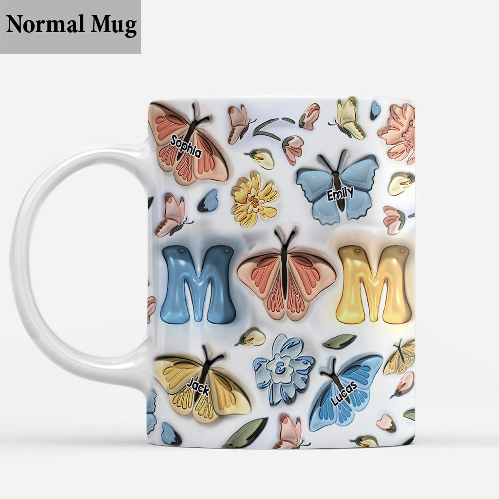 Mutter und Kinder Schmetterling - Personalisierte Muttertasse