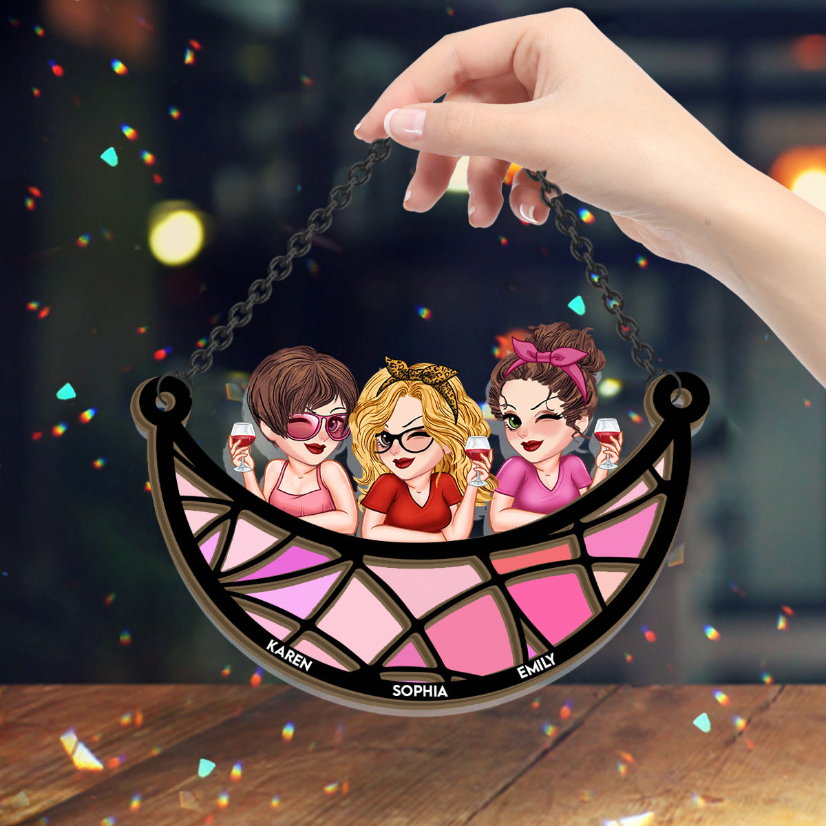 Für immer beste Freundinnen – Personalisierter zweilagiger Fensterhänger „Beste Freundinnen“