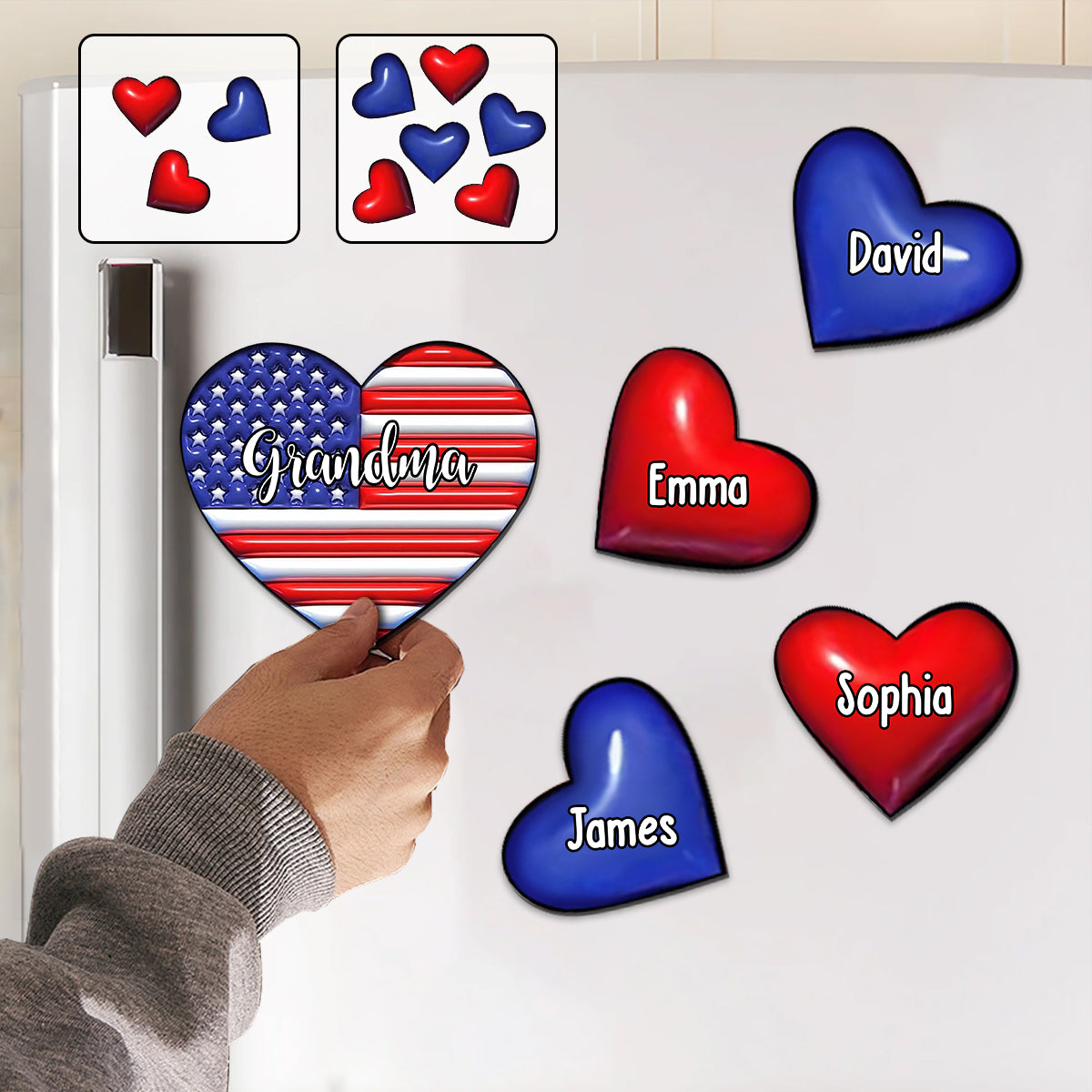 Oma & Enkelkinder Puffherz-Fähnchen – Personalisierter Oma-Magnet