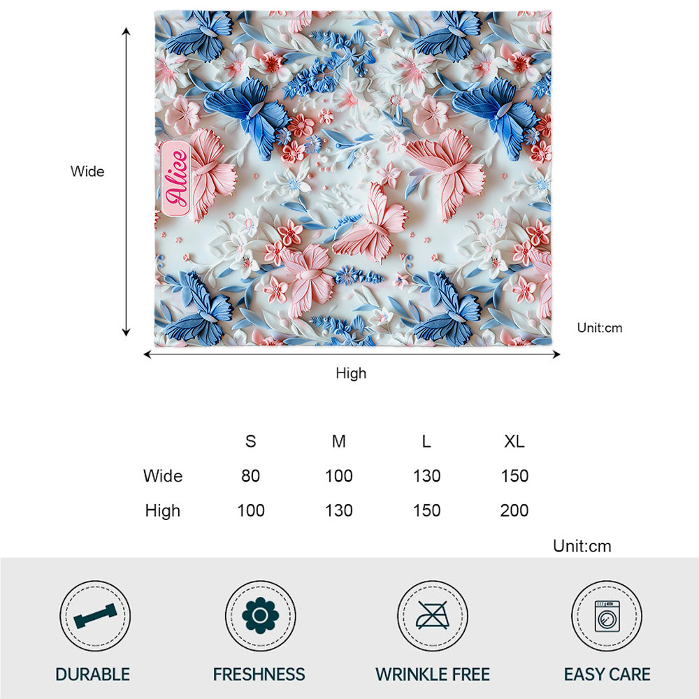 Personalisierte Schmetterlingsdecke mit rosa und blauen Schmetterlingen