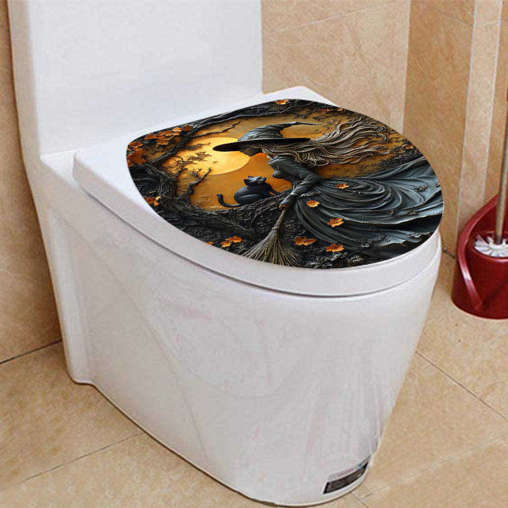 Wunderschöne Hexe & ihre schwarze Katze – Personalisiertes Hexen-Badezimmer-Vorhang- und Fußmatten-Set