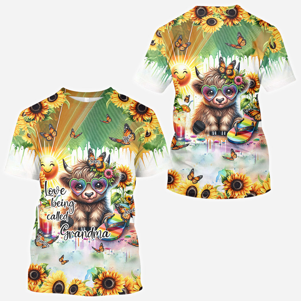 Love Being Called Grandma Highland Cow Summer Vibes - Personalized All Over Shirt
