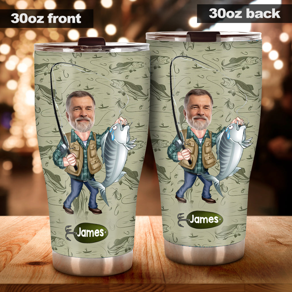 Lustiges Karikaturgesicht – personalisierter Angelbecher