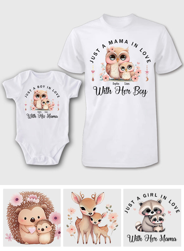 Einfach eine Mama, die ihren Jungen/ihre Tochter liebt – personalisiertes Mutter-T-Shirt und Baby-Body