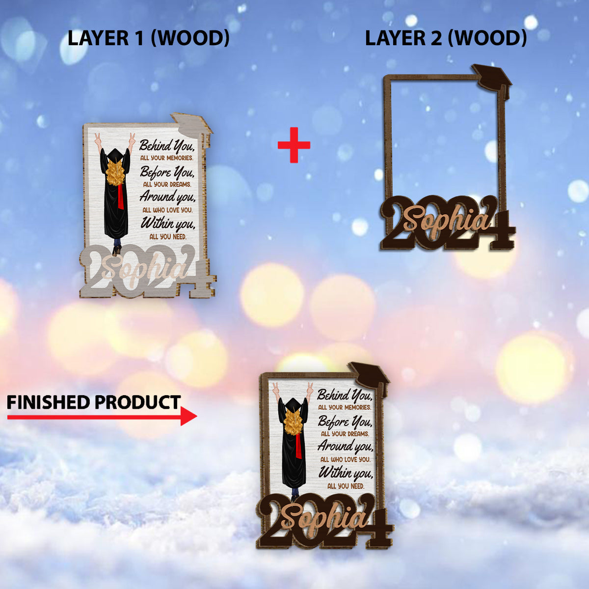 Behind You All Your Memories Before You All Your Dreams - Personalized Graduation 2 Layered Wood Sign / Wood Plaque