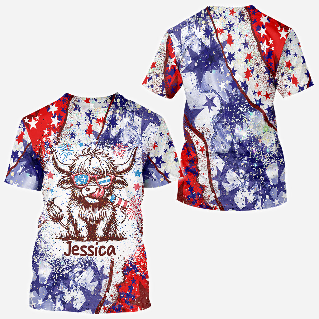 4th Of July Highland Cow - Personalized All Over Shirt