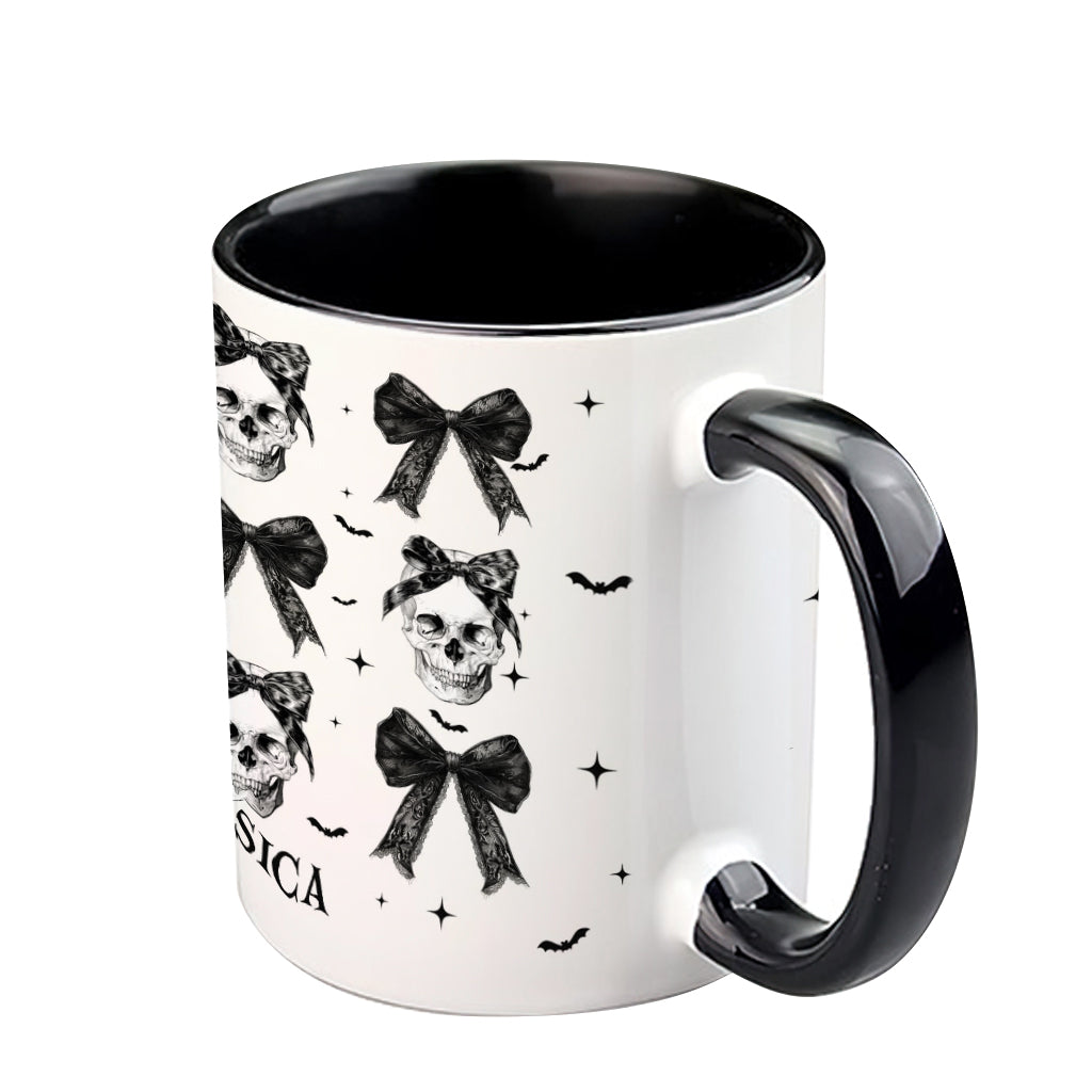 Coquette Bow Halloween Skull - Personalized Skull Accent Mug