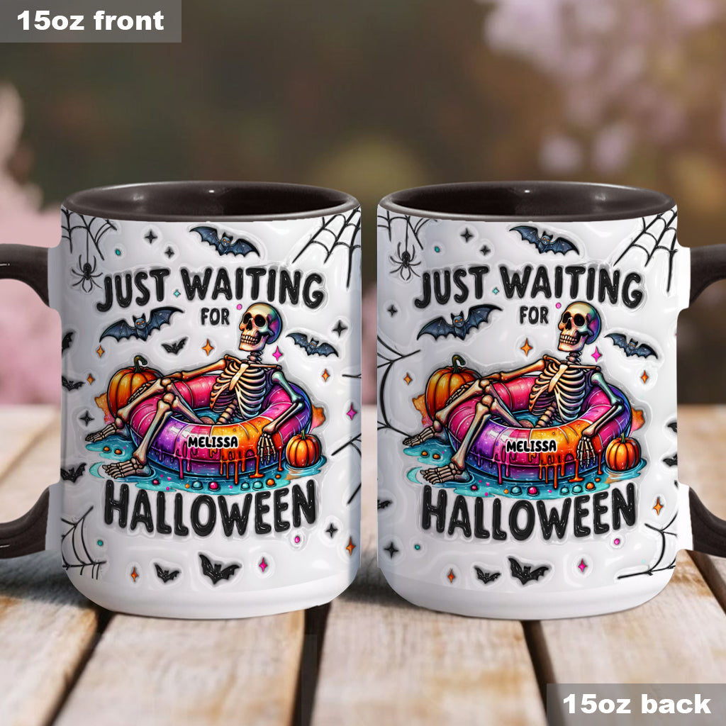 Ich warte nur noch auf Halloween – personalisierte Tasse mit Totenkopf-Akzent