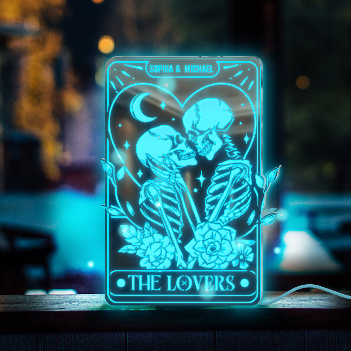 The Lovers – Personalisierte Totenkopf-Spiegelleuchte 