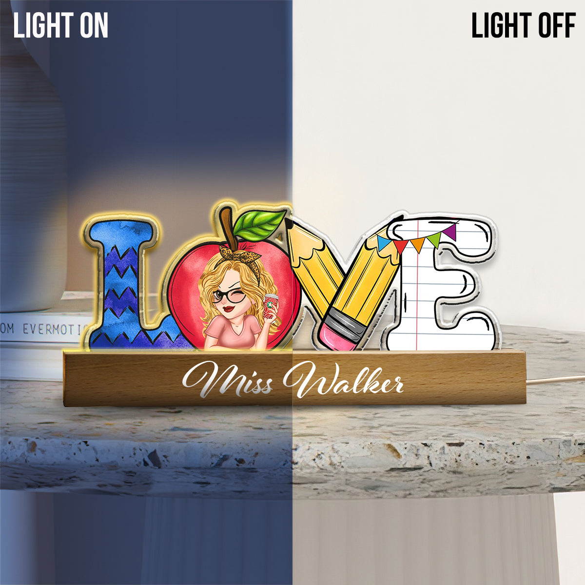 Liebe zum Lehren – Personalisierte LED-Nachtleuchte in Lehrerform