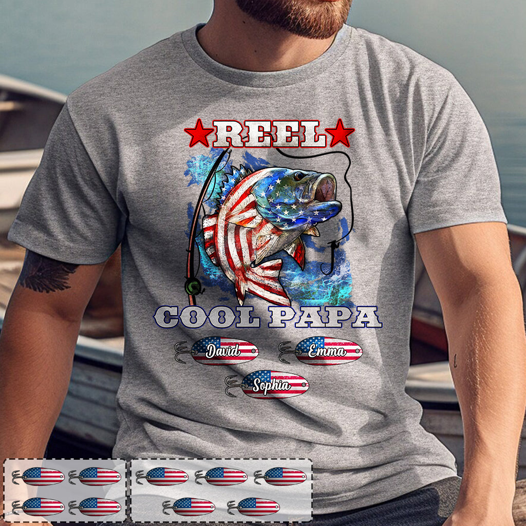 Reel Cool Papa Dad Uncle - Personalisiertes Angel-T-Shirt und Hoodie