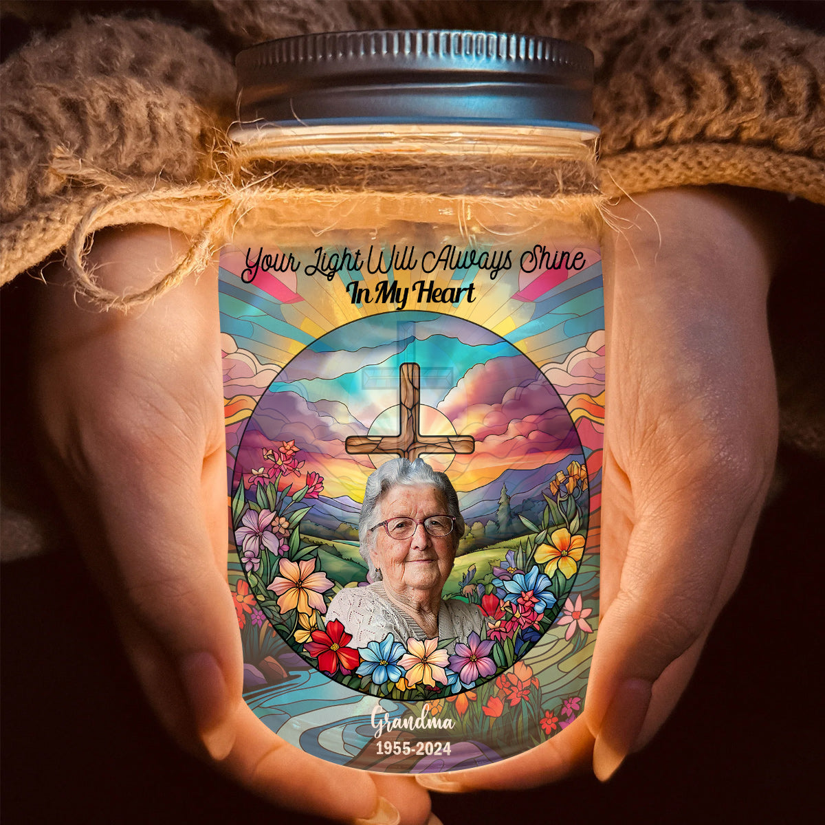 Dein Licht wird immer in meinem Herzen leuchten – Personalisierte Gedenkleuchte im Einmachglas