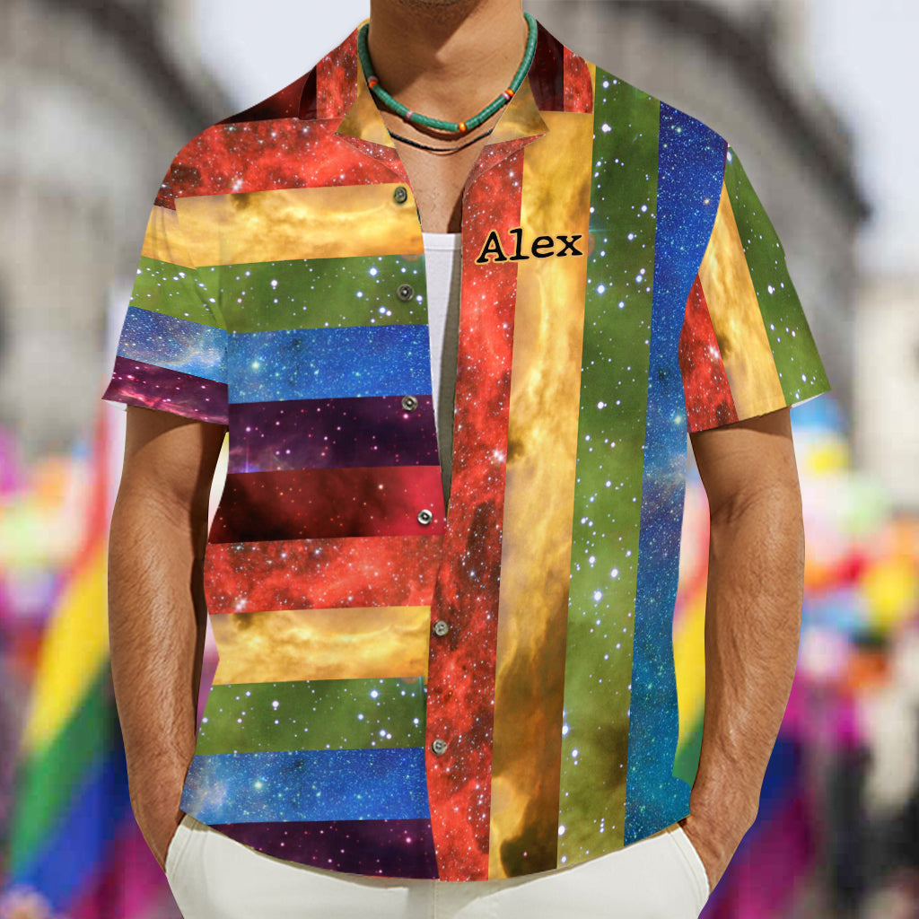Regenbogen-Pride-Muster Galaxy - Personalisiertes Hawaiihemd zur Unterstützung der LGBTQ+-Community