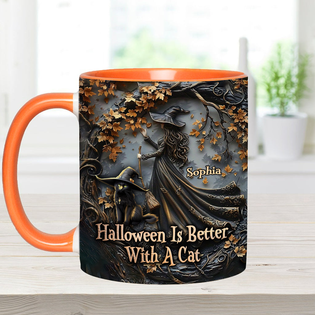 Halloween Is Better With A Cat - Personalized Black Cat Accent Mug