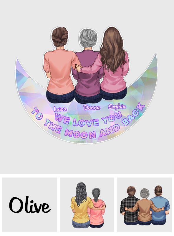 Ich liebe dich bis zum Mond und zurück – Personalisierter Sonnenfänger-Aufkleber für Mutter