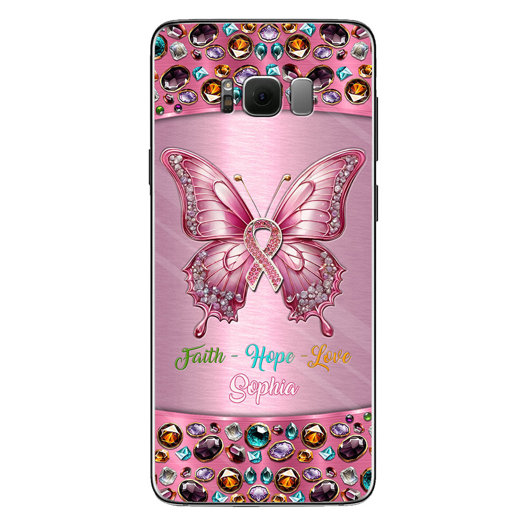 Hope For A Cure - Personalized Breast Cancer Awareness Clear Phone Case