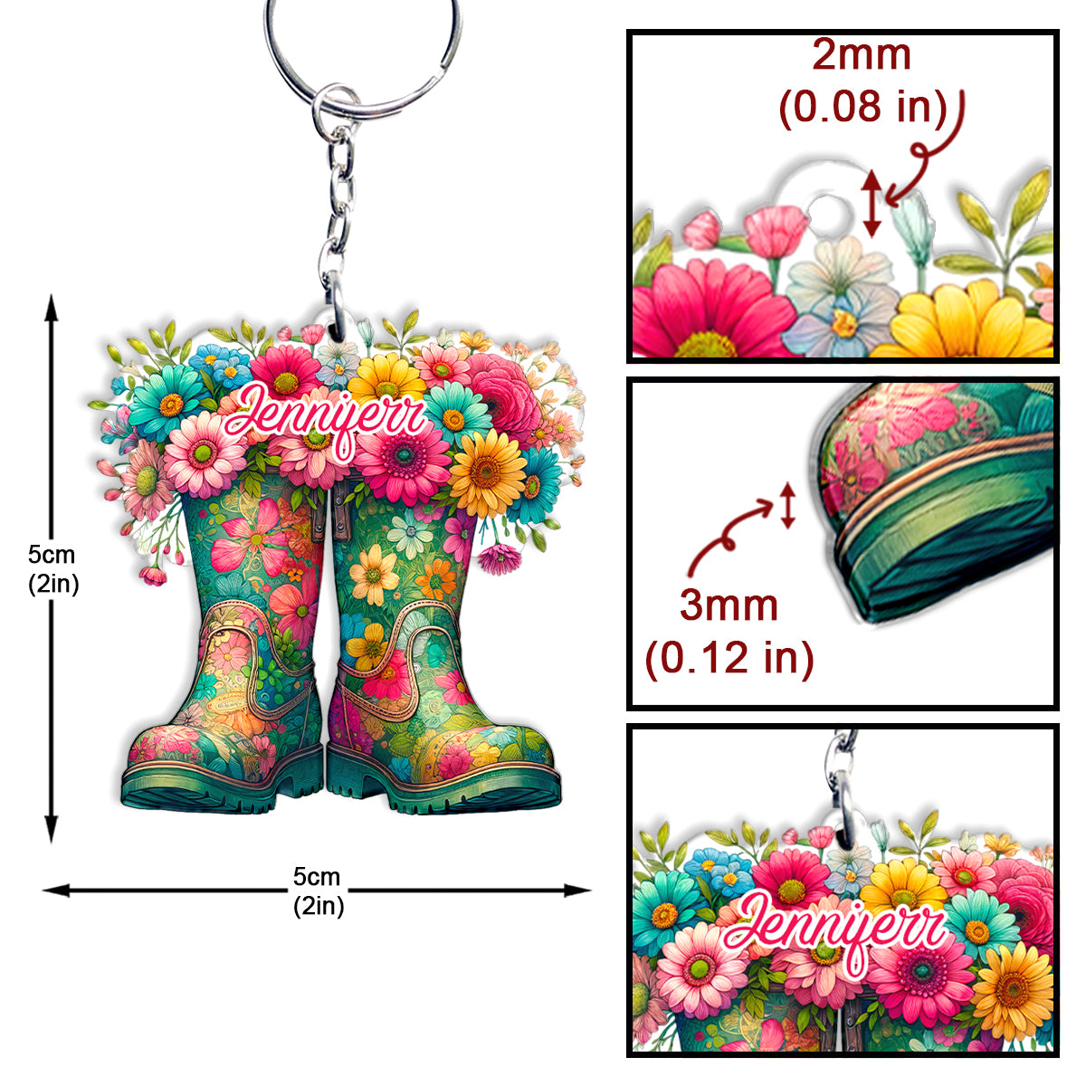 Blumen-Gartenstiefel – personalisierter Garten-Schlüsselanhänger