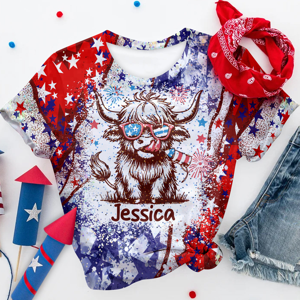 4th Of July Highland Cow - Personalized All Over Shirt