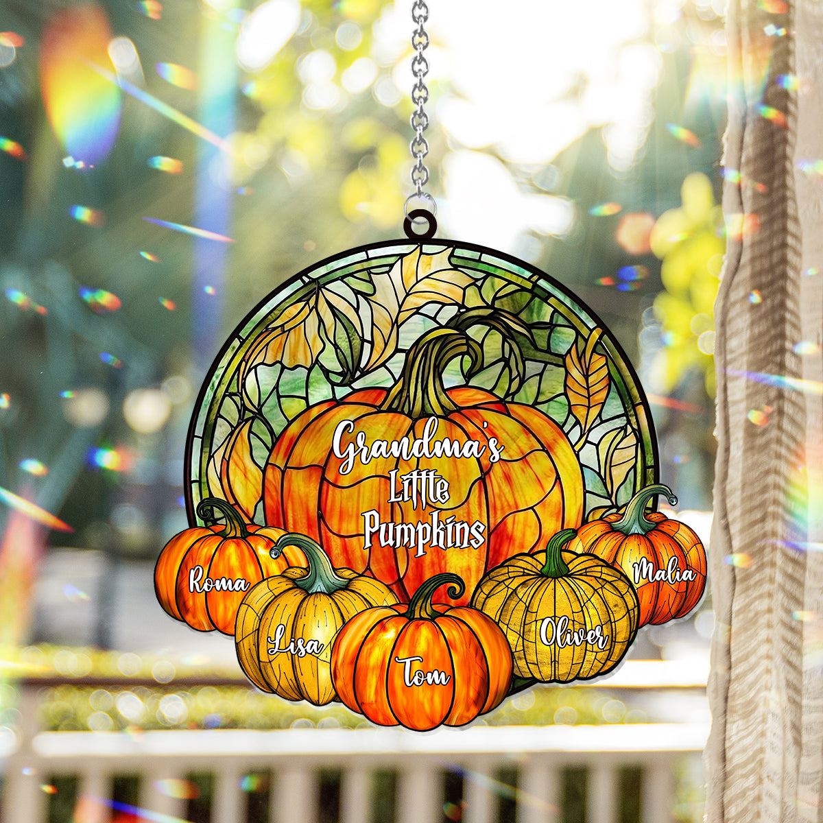 Omas kleine Kürbisse – Beliebiger Titel – Personalisierter Oma-Fensterhänger-Sonnenfänger 