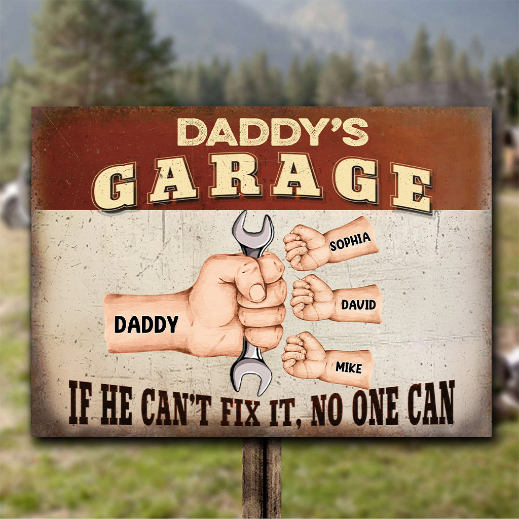 Daddy's Garage - Personalisiertes rechteckiges Metallschild für Väter