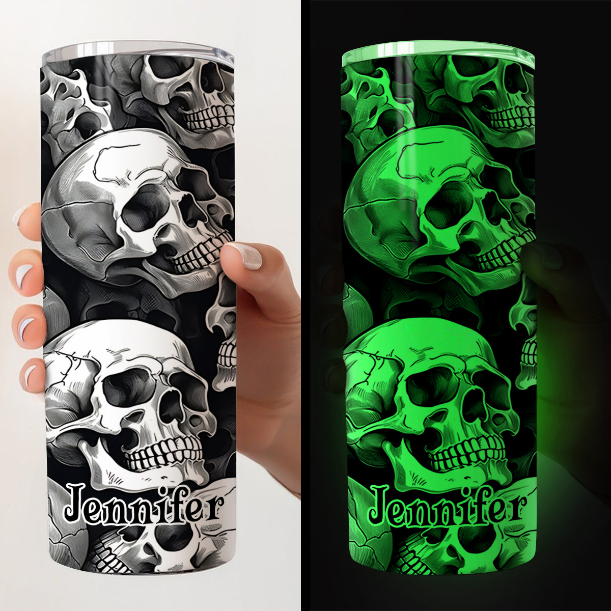 Skull And Fire – Personalisierter, schlanker Totenkopf-Leuchtbecher