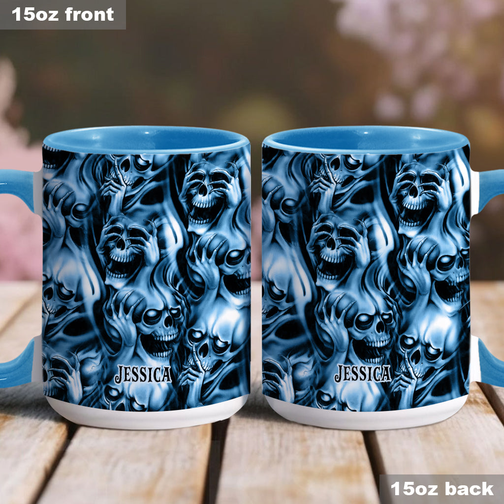 Nichts hören, nichts sagen, nichts sehen – personalisierte Tasse mit Totenkopf-Akzent