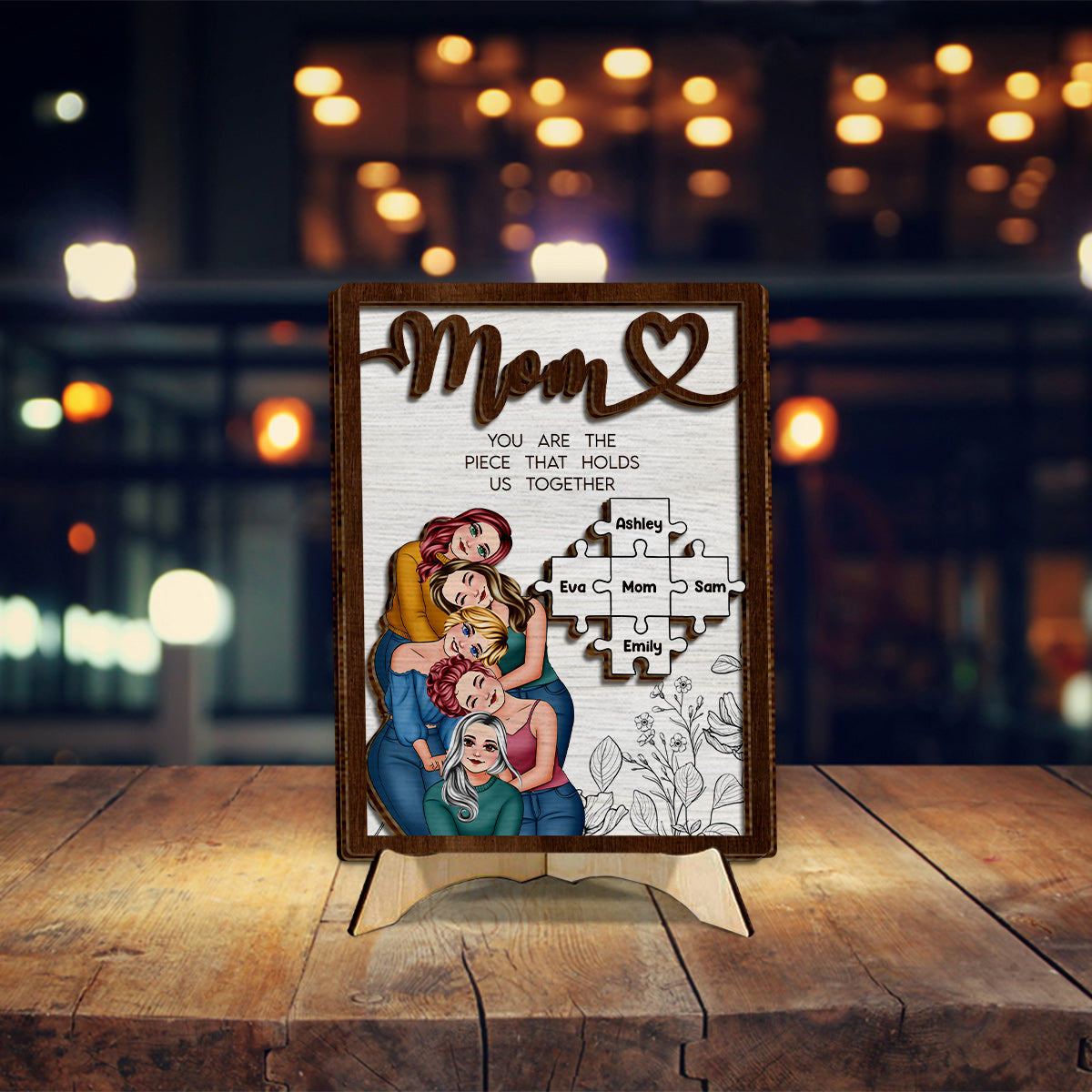 Mama, du bist das, was uns zusammenhält – Personalisiertes zweilagiges Holzschild/Holzplakette für Mama