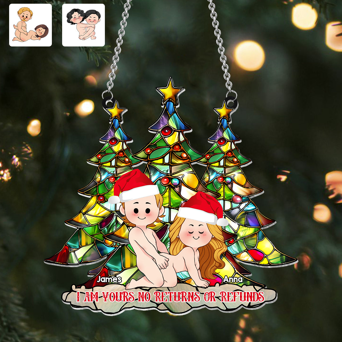 Ich gehöre dir – Keine Rückgabe oder Rückerstattung – Personalisierter Fensterhänger für Paare