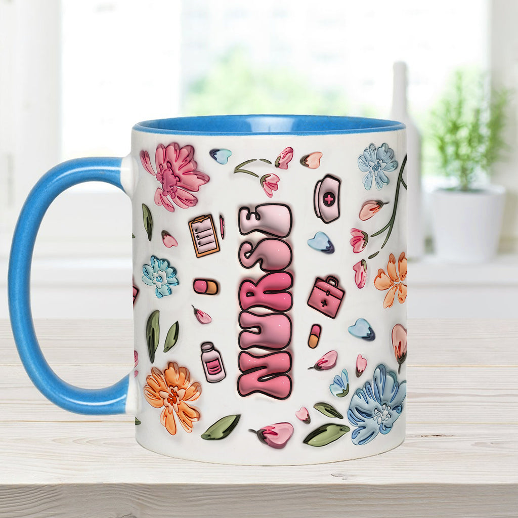 Nurse Life Pink Pastel Floral Inflated - Personalized Nurse Accent Mug