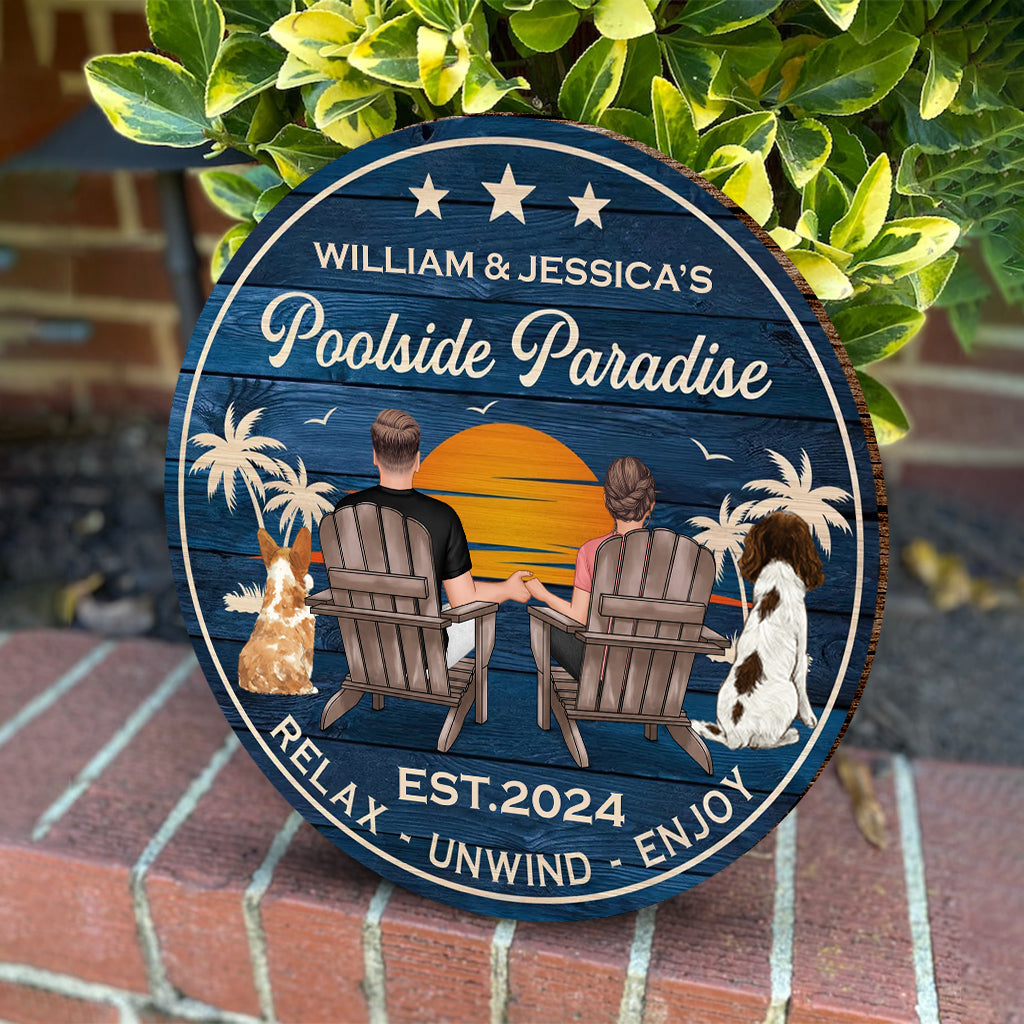 Pooside Paradise - Personalized Round Wood Sign