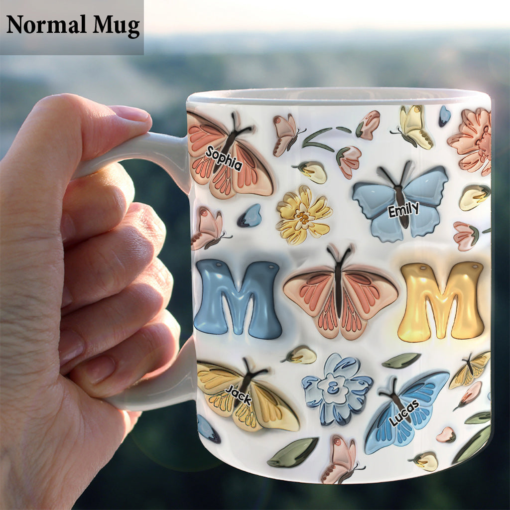 Mutter und Kinder Schmetterling - Personalisierte Muttertasse
