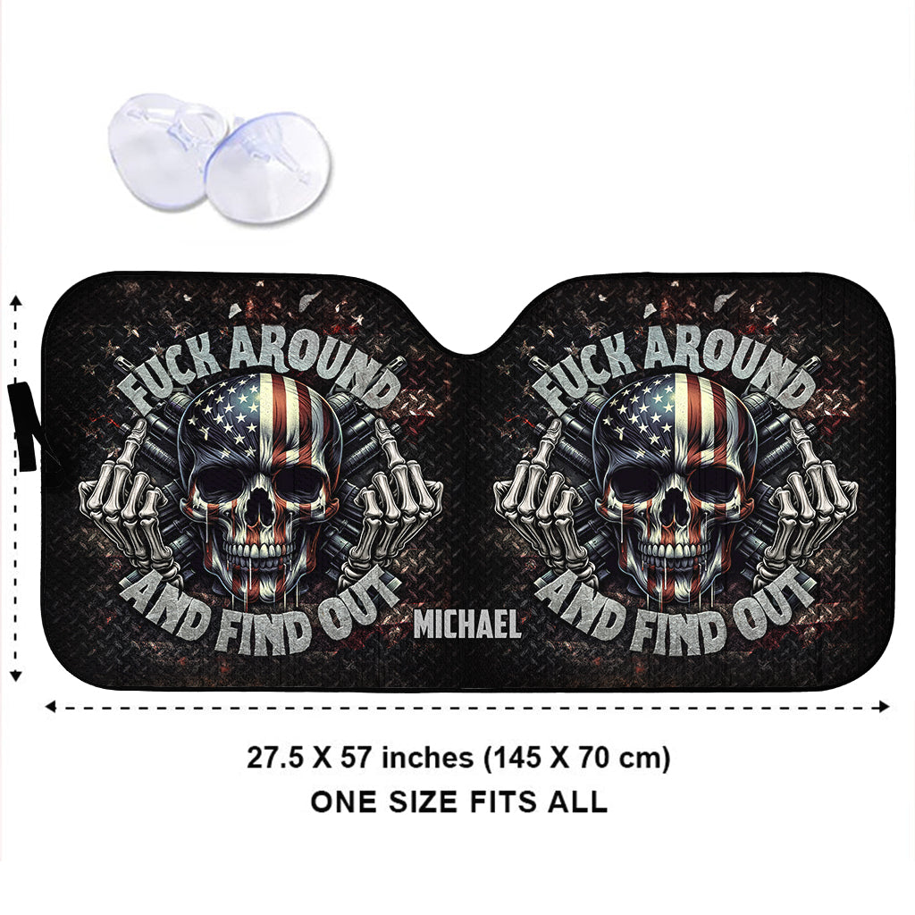 Amerikanische Flagge mit Skelettmotiv – Personalisierter Totenkopf-Auto-Sonnenschutz