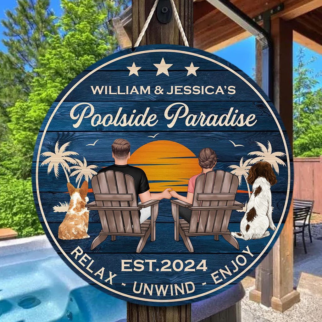Pooside Paradise - Personalized Round Wood Sign