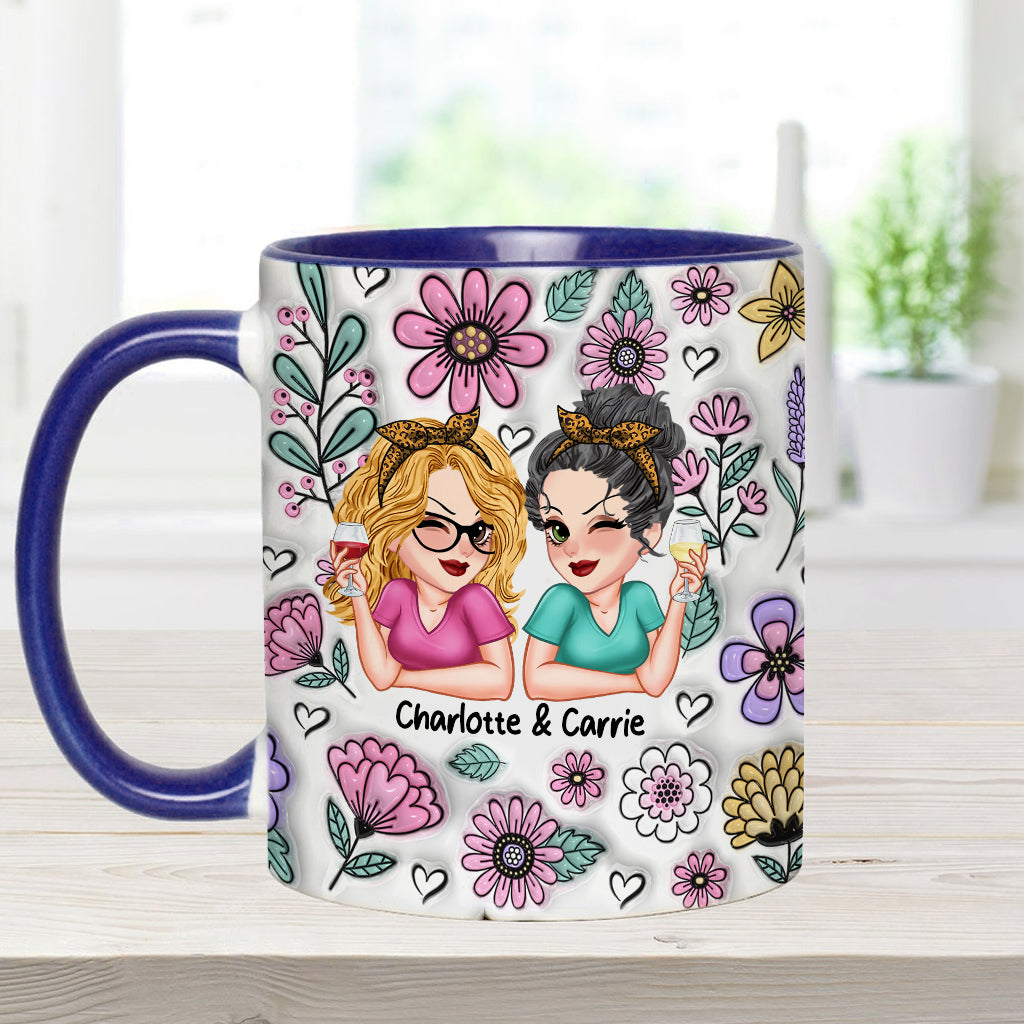 Besties Forever Beautiful Floral Style - Personalized Bestie Accent Mug