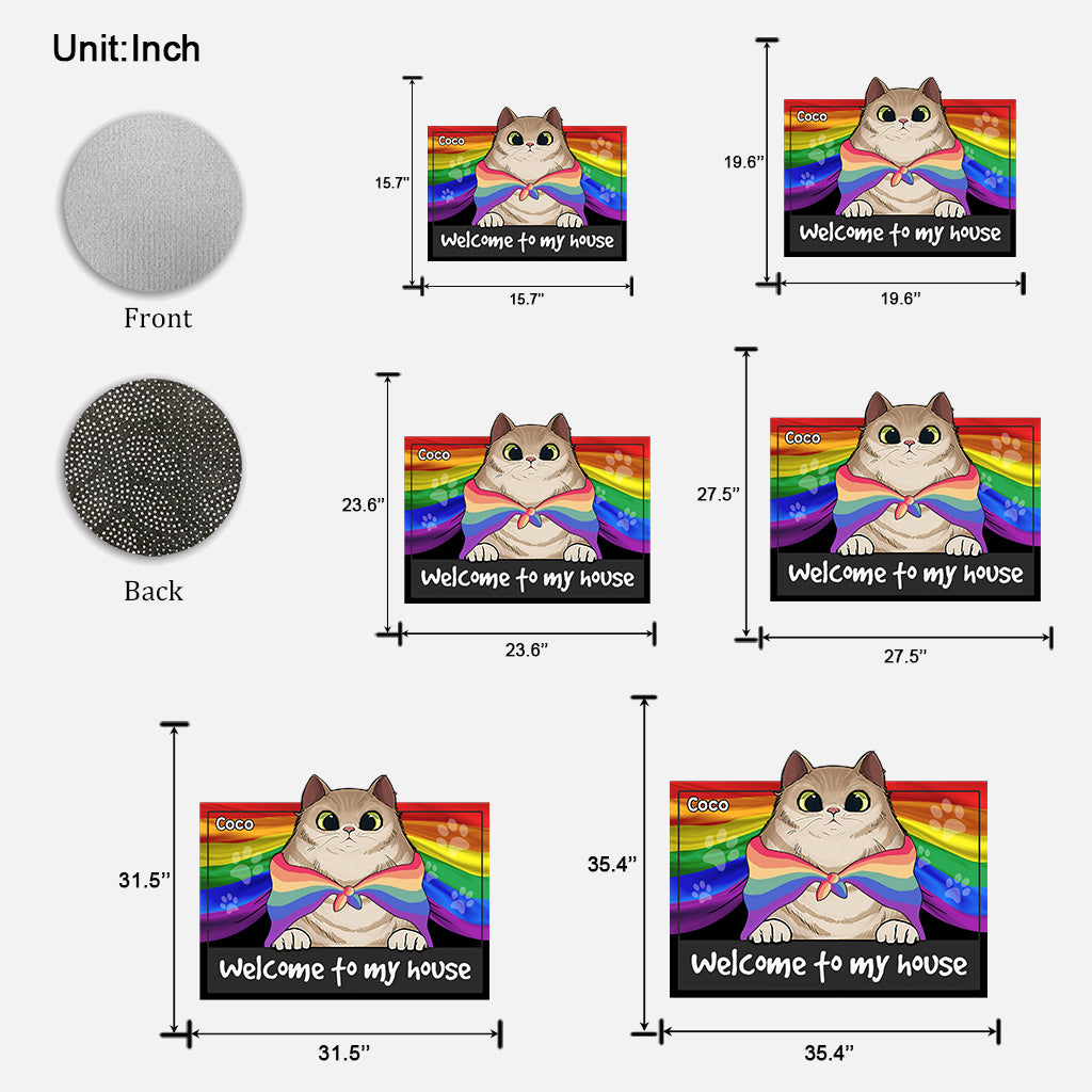 Stolze Katze – Willkommen in meinem Haus – Personalisierte Fußmatte in Katzenform