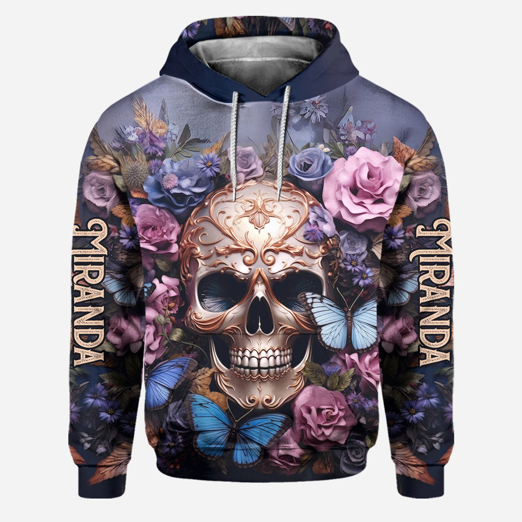 Schönheit der dunklen Totenkopf-Rosen-Schmetterlinge - Personalisierter Totenkopf-Hoodie und Leggings