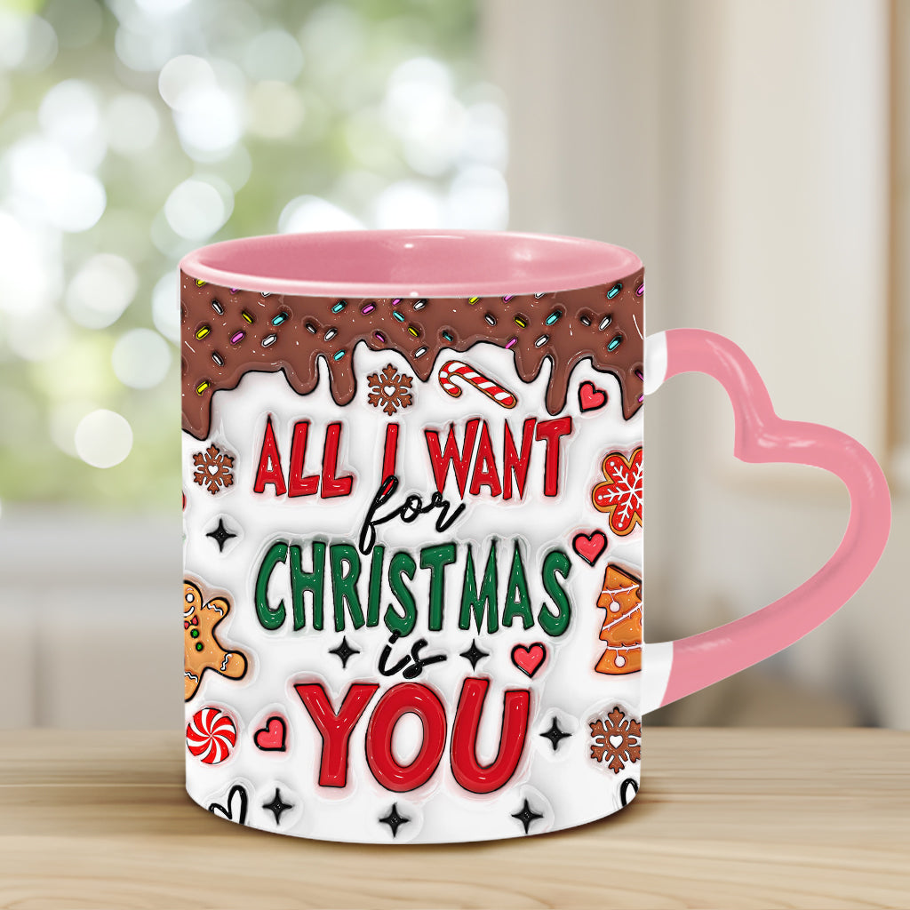 Alles, was ich mir zu Weihnachten wünsche, bist du – Personalisierte Tasse mit Herzgriff für Paare