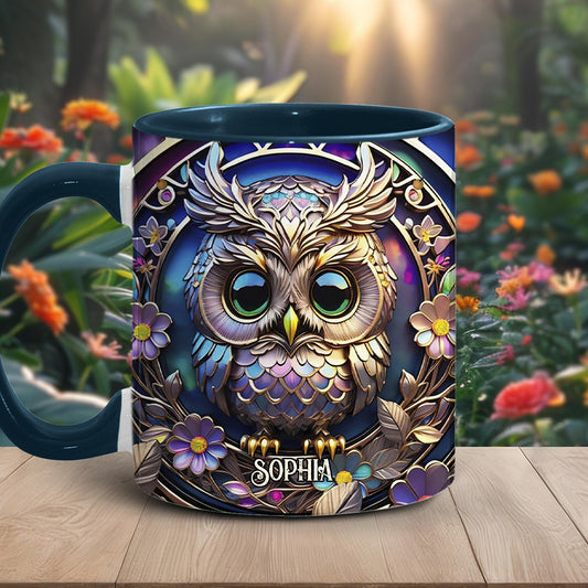Bunte Eule – Personalisierte Tasse mit Eulenmotiv