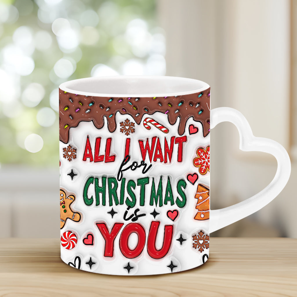 Alles, was ich mir zu Weihnachten wünsche, bist du – Personalisierte Tasse mit Herzgriff für Paare
