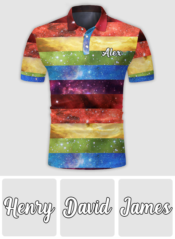 Pride Rainbow Galaxy – Personalisiertes LGBT-Unterstützungs-Poloshirt