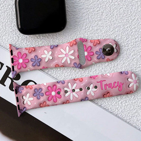 Puffy Pink Floral Apple Watch Band - Personalized Apple Watch Band