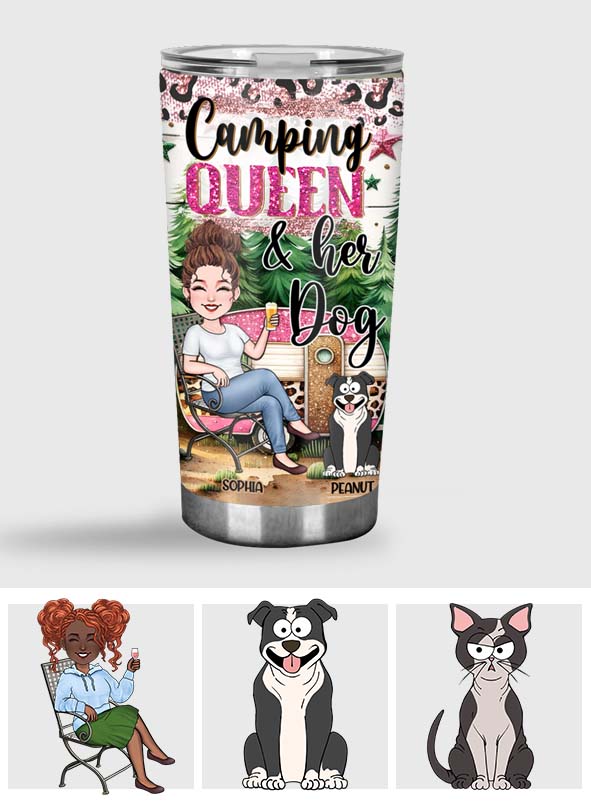 Glamping-Königin und ihre Hunde/Katzen... - Personalisierter Campingbecher