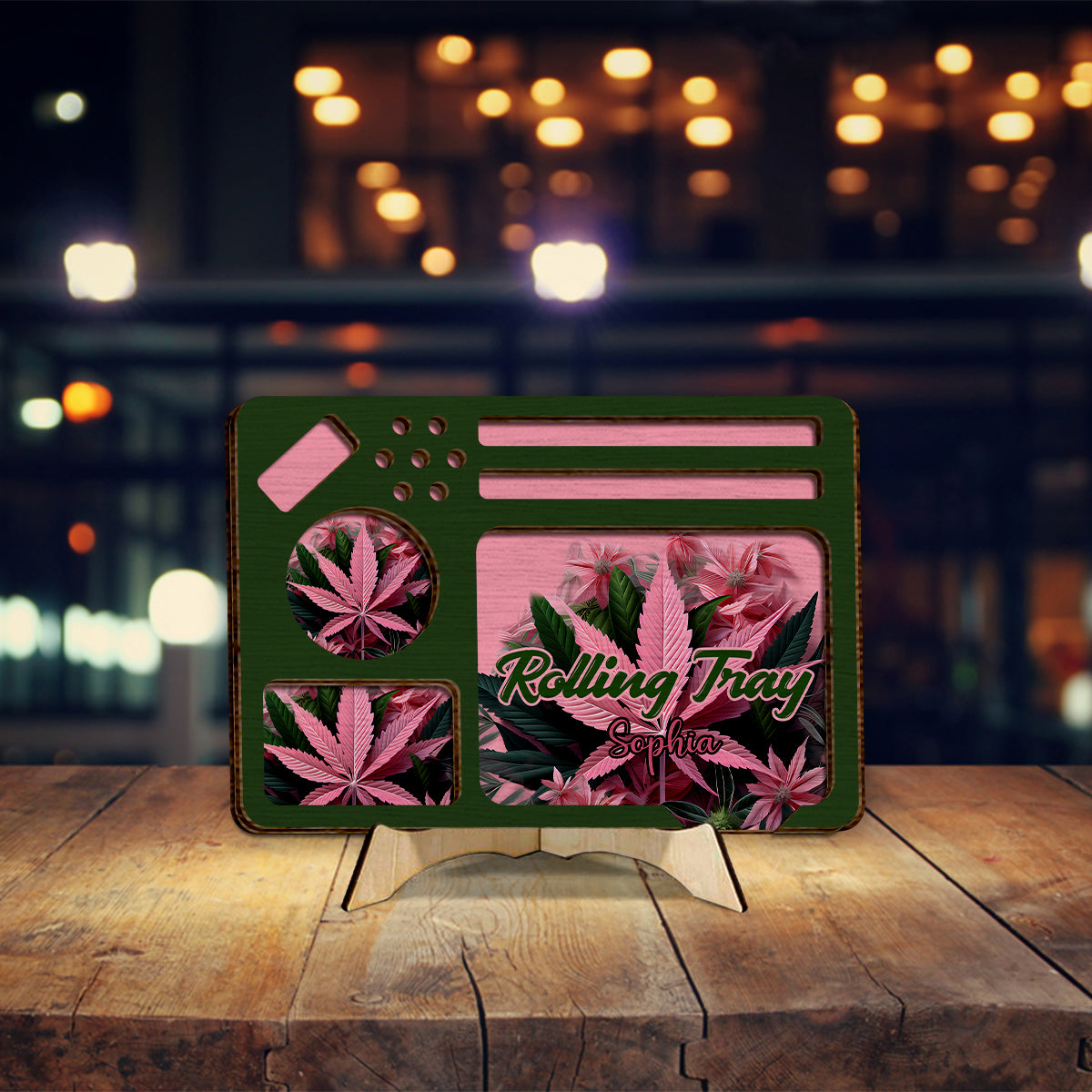 Pink 420 – Personalisiertes zweilagiges Holzschild/Holzplakette mit Weed-Motiv