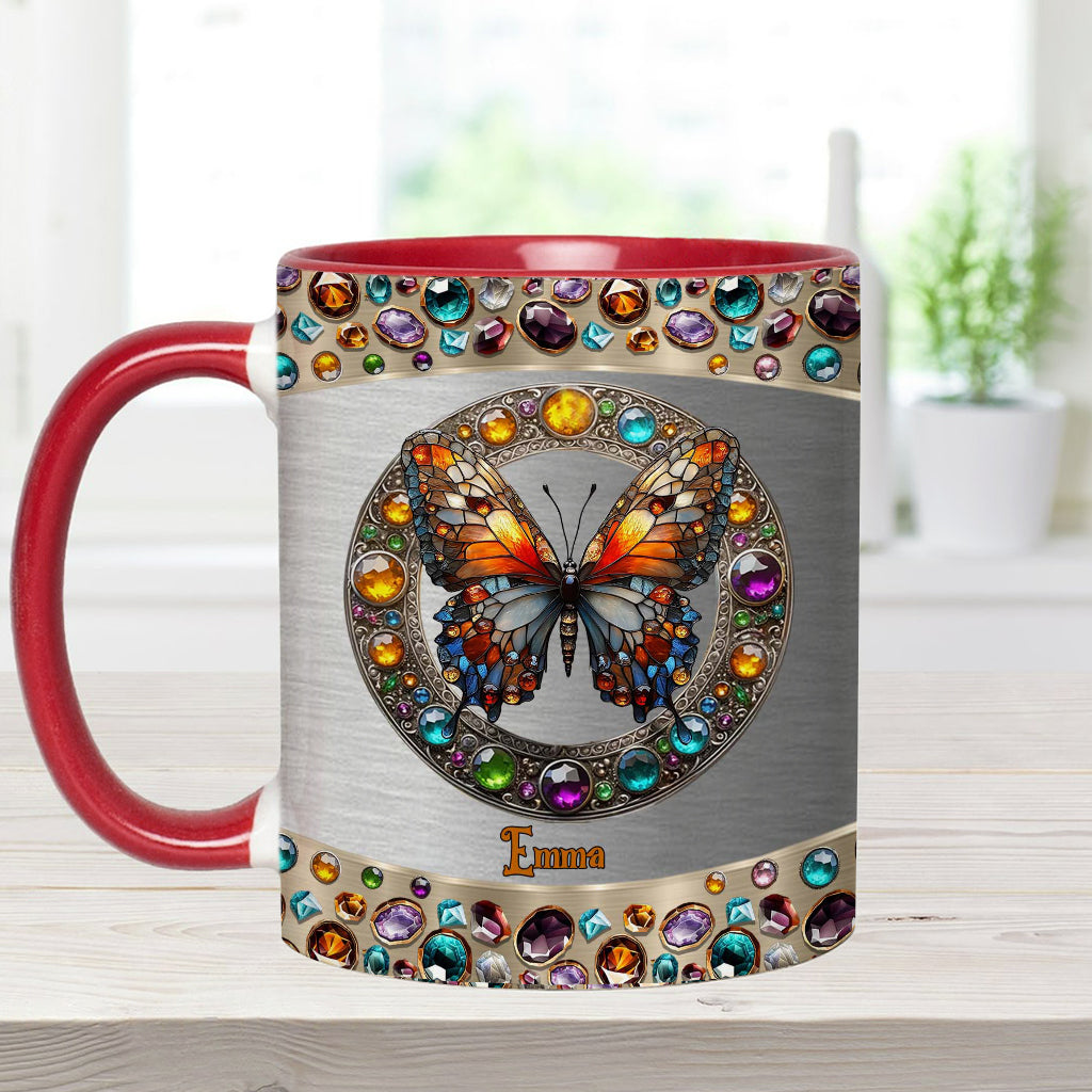 Stained Glass Beauty - Personalized Butterfly Accent Mug